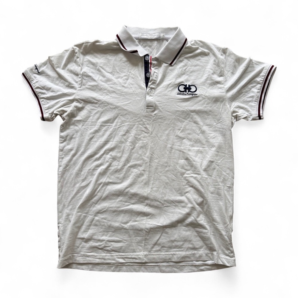 Salvatore Ferragamo Men's Short Sleeve Piqué Polo Shirt, Gancini Logo, Size L